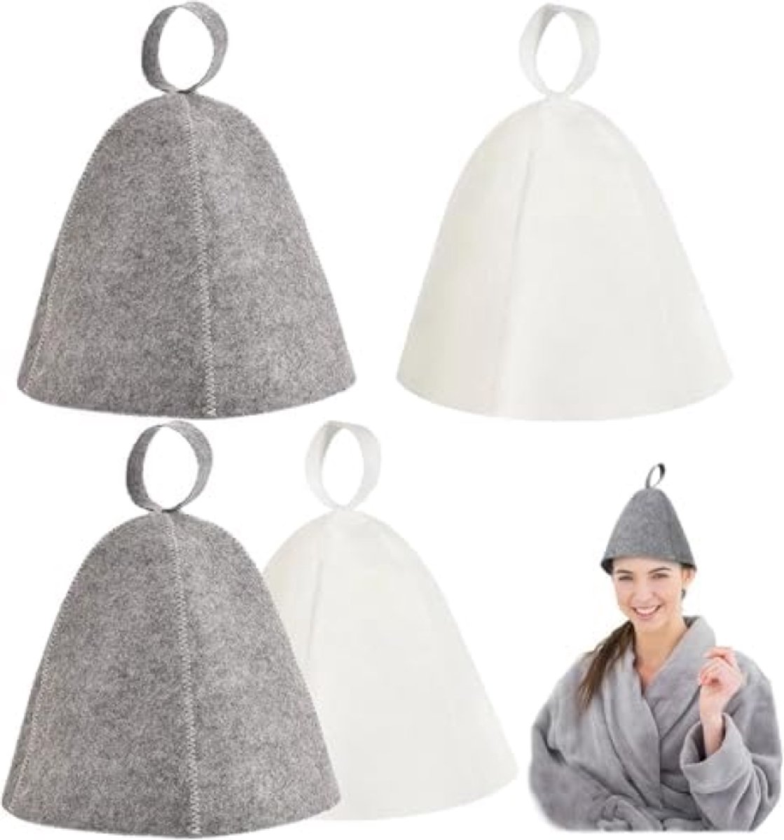 PromoHome Saunamuts Set - 4 Delige Vilten Hoofdbescherming