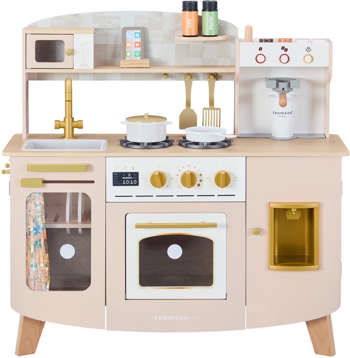 Teamson Kids Houten Speelkeuken Met Espressomachine - Rollenspel Speelgoed - Beige/Goud — afbeelding 4