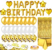 Vivva - Set de Décoration d'anniversaire - 60 Ballons - Bannière « Happy anniversaire » - Pompons - Goud - BALLOONZIA