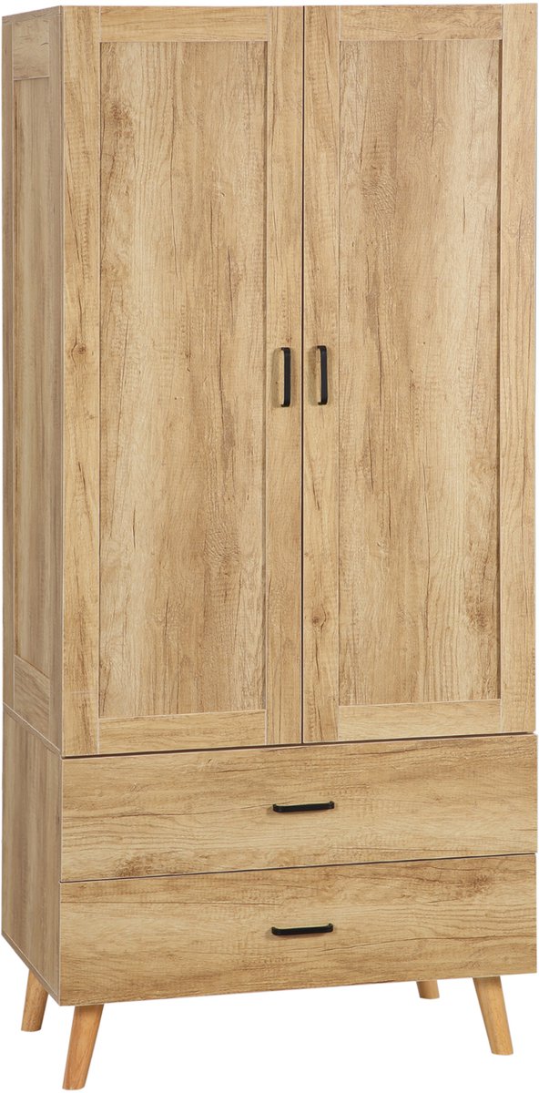HOMCOM-Kledingkast-Spaanplaat-80x54x180cm-Natuurlijk hout