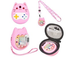 Beschermhoes en Koffer voor Virtueel Huisdierspeelgoed – Roze Silicone en Harde Bescherming voor Tamagotchi Pix