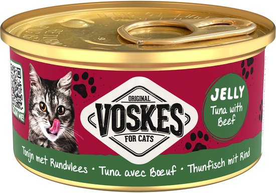 24x Voskes Kattenvoer Nat Gelei Tonijn & Rundvlees 85 gr