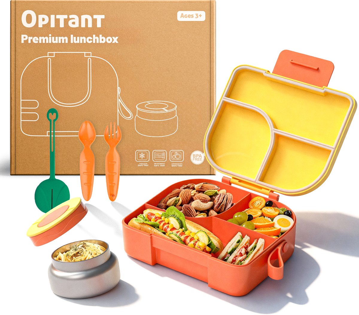 BentOH! Bento Box Kinderen & Volwassenen - Geel – Lekvrije Lunchbox met Vakverdeling – Magnetron- & Vaatwasserbestendig – Inclusief lepelset — afbeelding 1