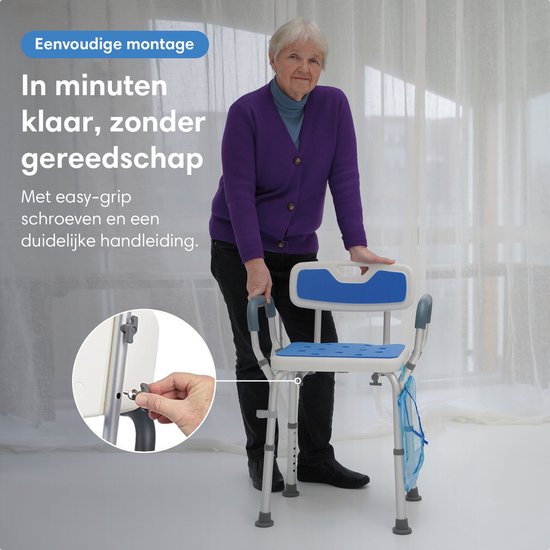 Safe Age® Douchestoel met afneembare rugleuning en armleuning – anti slip - verstelbare hoogte - douchekruk - badkamerstoel
