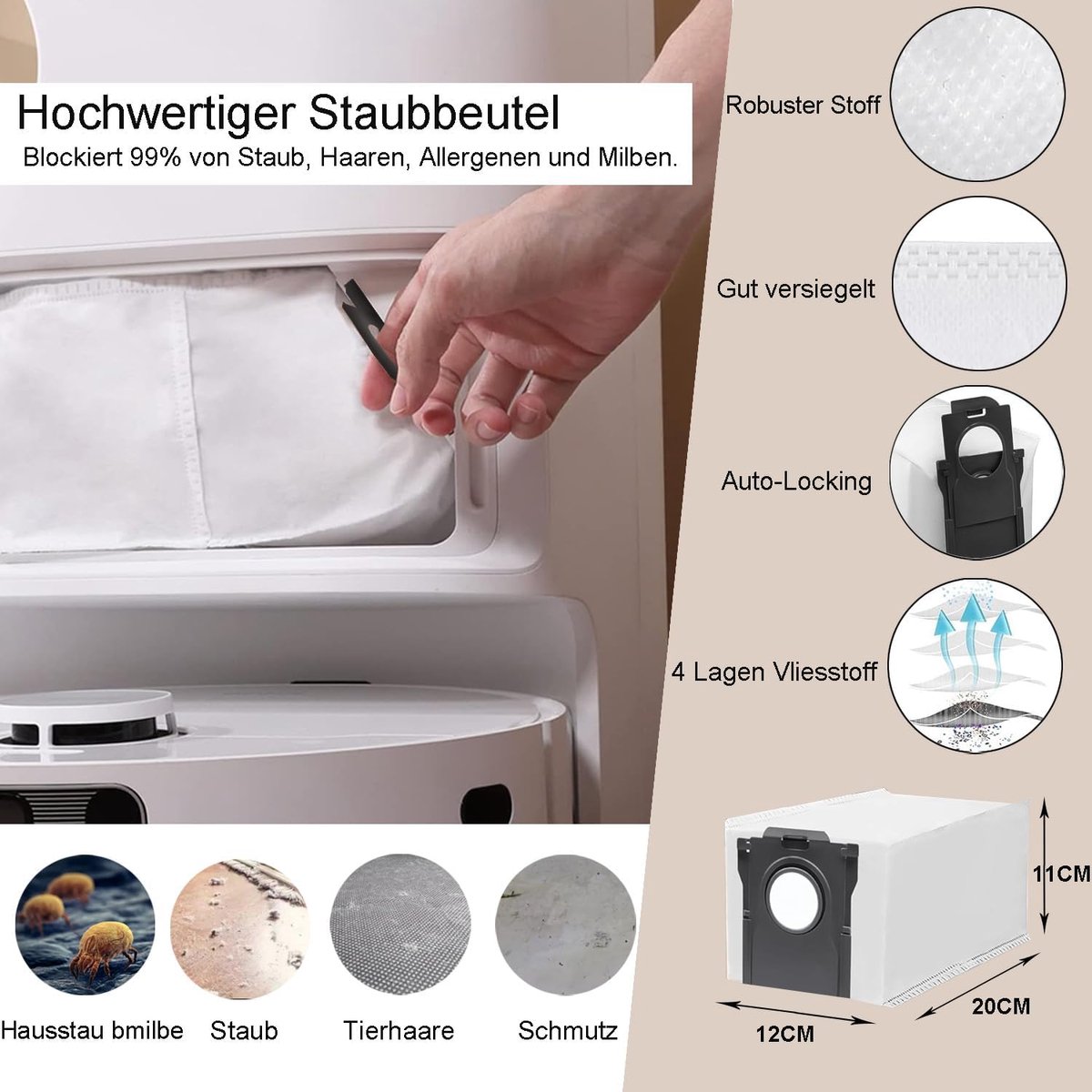 Accessoireset - geschikt voor Dreame L10s Ultra Gen 2/L10s Pro Ultra Heat/X30 Ultra/Mova E30 Ultra - JKOISL 2 x rolborstel - 6 x stofzak - 4 x dweildoek - 6 x zijborstels - 2 x filters — afbeelding 3