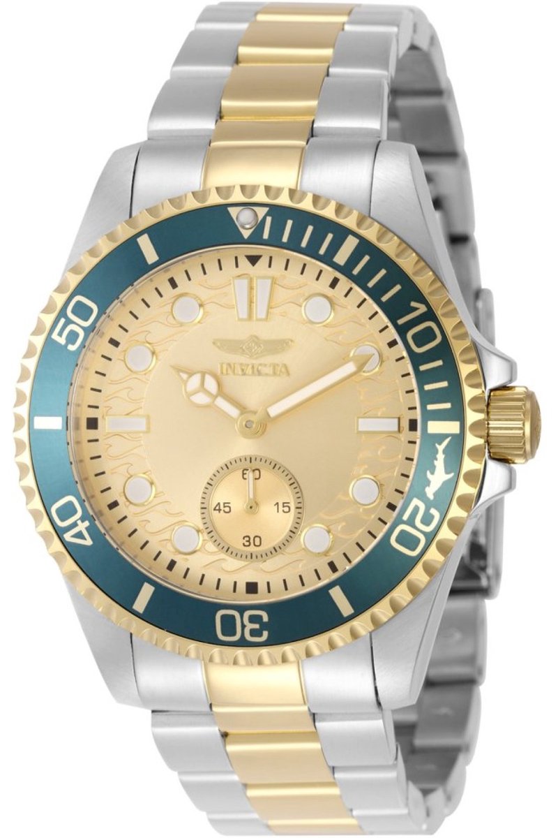 Invicta Pro Diver 49425 Heren Horloge - Waterdicht - Analoog - Quartz Uurwerk - Roestvrij Staal met gouden Wijzerplaat - 43mm