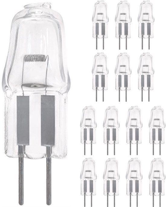 Eén G4 halogeenlamp naast een verpakking met 15 G4 halogeenlampen.