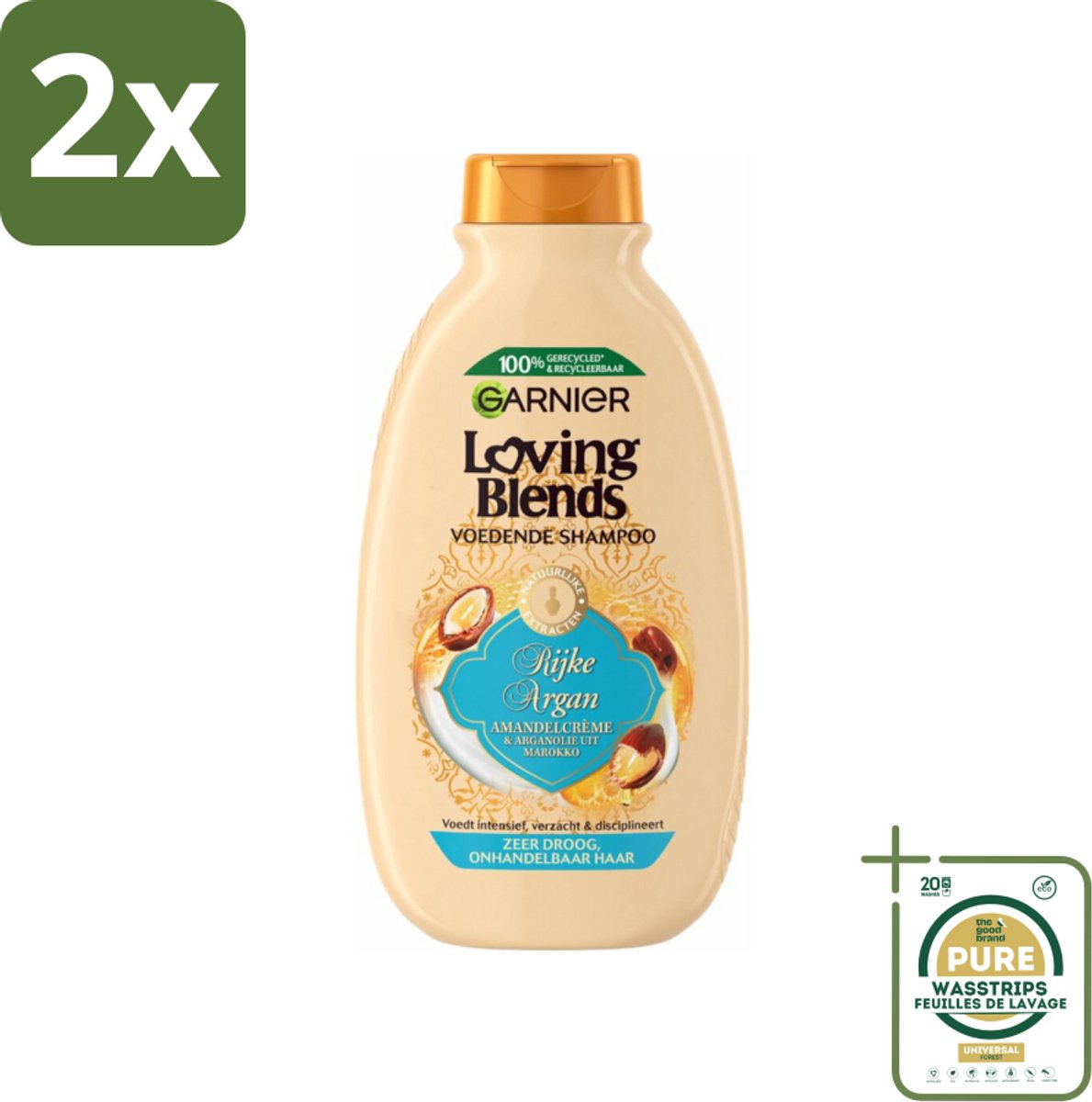 Garnier Loving Blends Rijke Argan Shampoo 300 ml - Voordeelverpakking - 2 stuks - Onhandelbaar haar - Argan olie