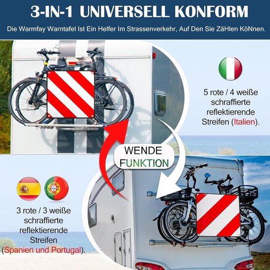 Markeringsbord 2-in-1 voor Italië, Spanje & Portugal - Reflecterend Dubbelzijdig Waarschuwingsbord - 50x50 cm - Inclusief 4 Bevestigingssets van ProPlus — afbeelding 4