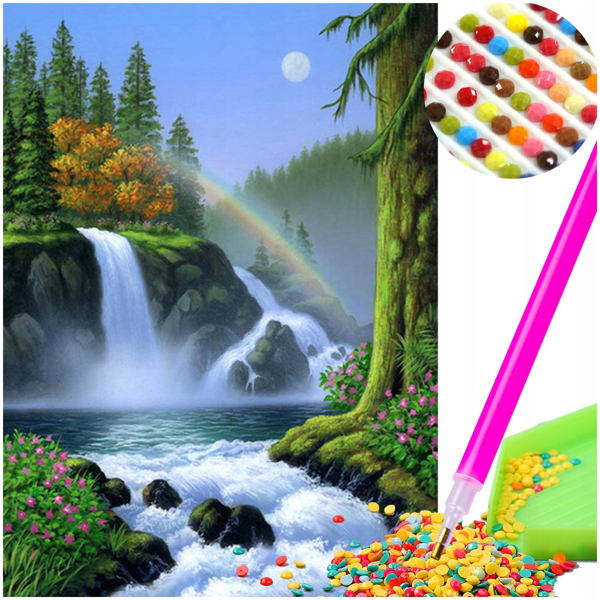 Diamond Painting Kit: Regenboog Waterval 30x40cm