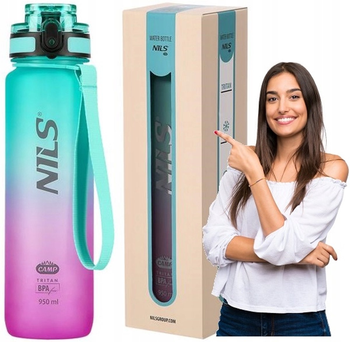 Nils Camp Tritan Waterfles 950ml - Fruitinfuser & Lekvrij