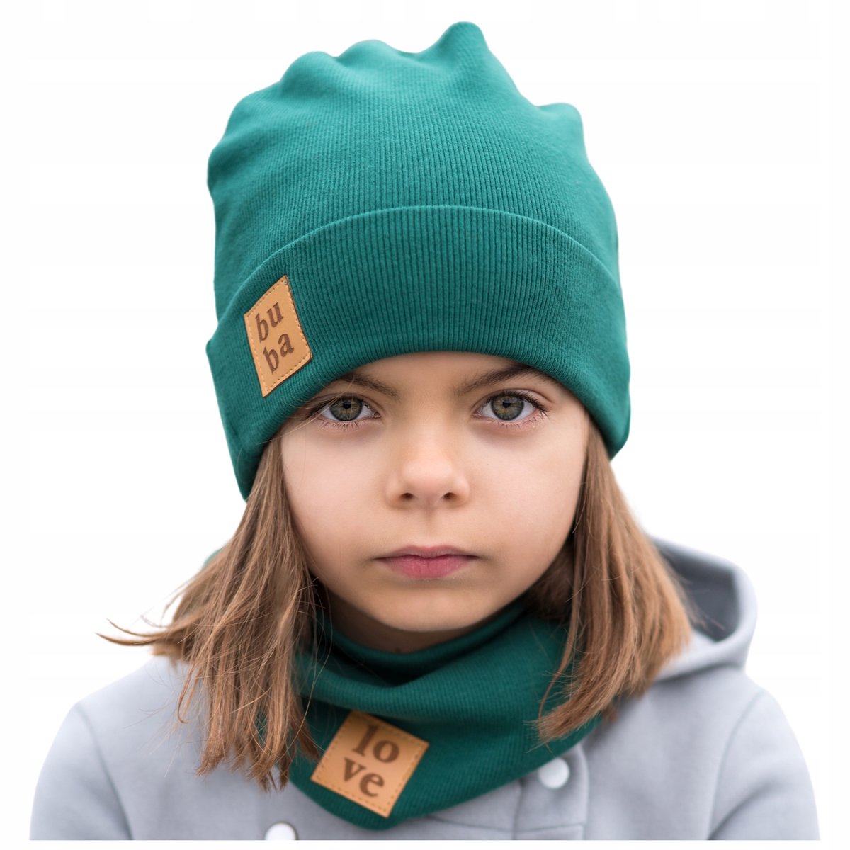 Lente muts met colsjaal voor jongens/meisjes - Groen 40-46 cm