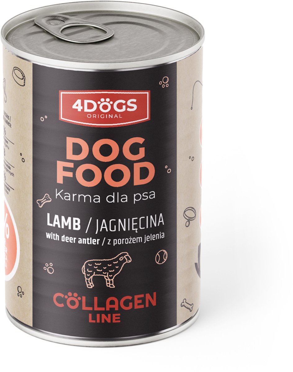 4DOGS – Collagen Line voeding – Met gewei en lamsvlees – 400 g – Ondersteunend – Natuurlijk