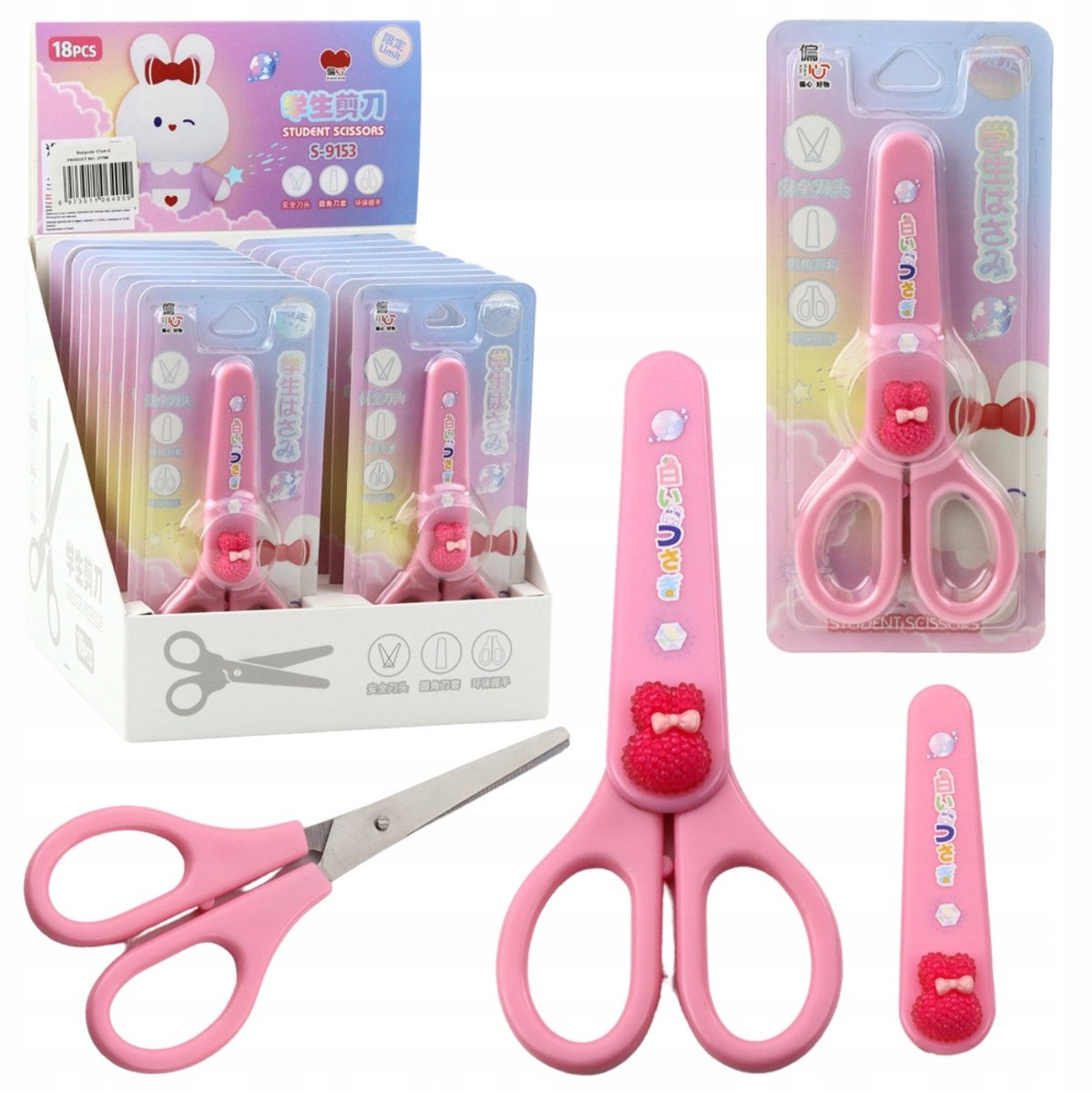 Veilige Kinderschaar 14cm met Kap en Roze Konijn Decoratie