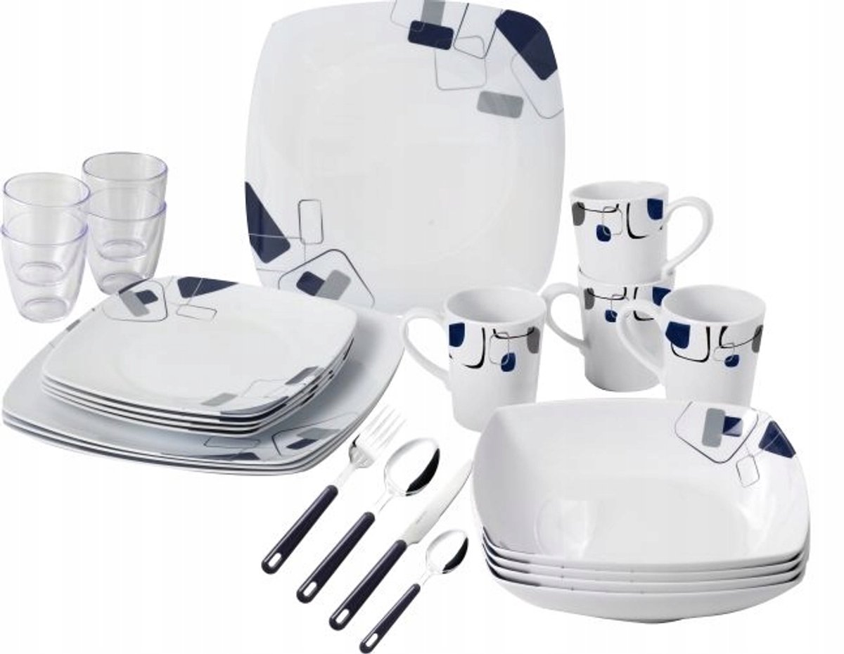 Brunner All Inclusive Panarea Melamine Diner Set Camper Wit/Grijs/Marine