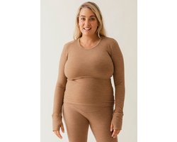 Boob Design - Voedingsshirt met Lange Mouwen- Met voedingstoegang - Merino Wol – Bruin Melange – Maat S