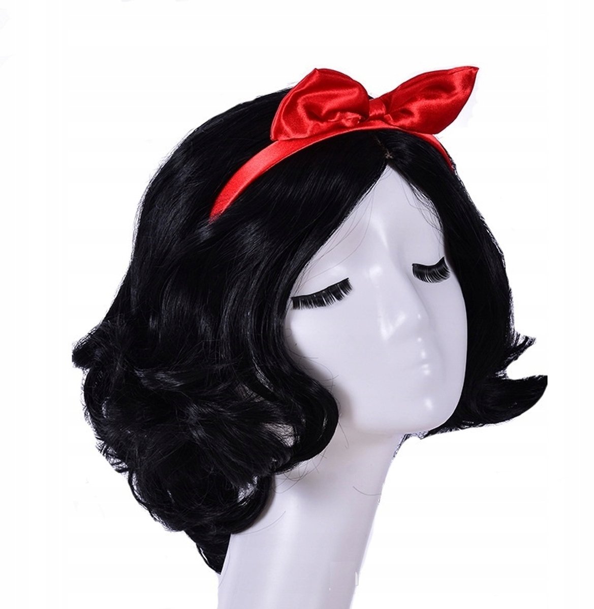 Sneeuwwitje Pruik Dames - Zwart Haar met Rode Strik - Cosplay