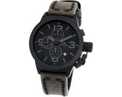 TW Steel TWCS115 Canteen Heren Horloge - Chronograaf - Mineraalglas - Staal/Leer - Grijs/Zwart - 45 mm breed - Quartz - Gesp - 10 ATM (zwemmen)