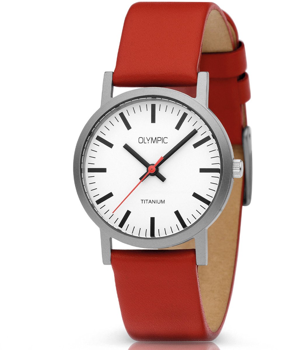 Olympic OL26DTL069 JOSH Horloge - Titaan - Leer - Rood