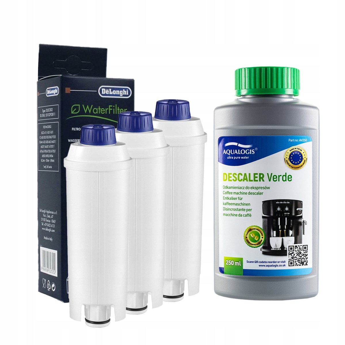 3x DeLonghi Koffiezetfilter DLSC002 + Ontkalker Verde 250ml