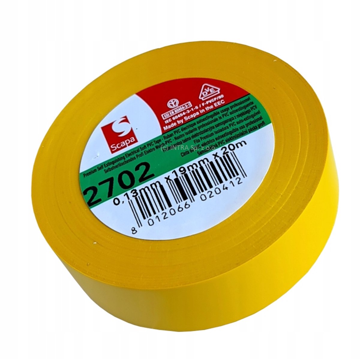 Scapa 2702 PVC Isolatietape Geel 19mm x 20m - Zelfdovend, VDE, UL