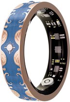 Blauwe ring met gouden golven, sterren en zichtbare chips aan de binnenkant.