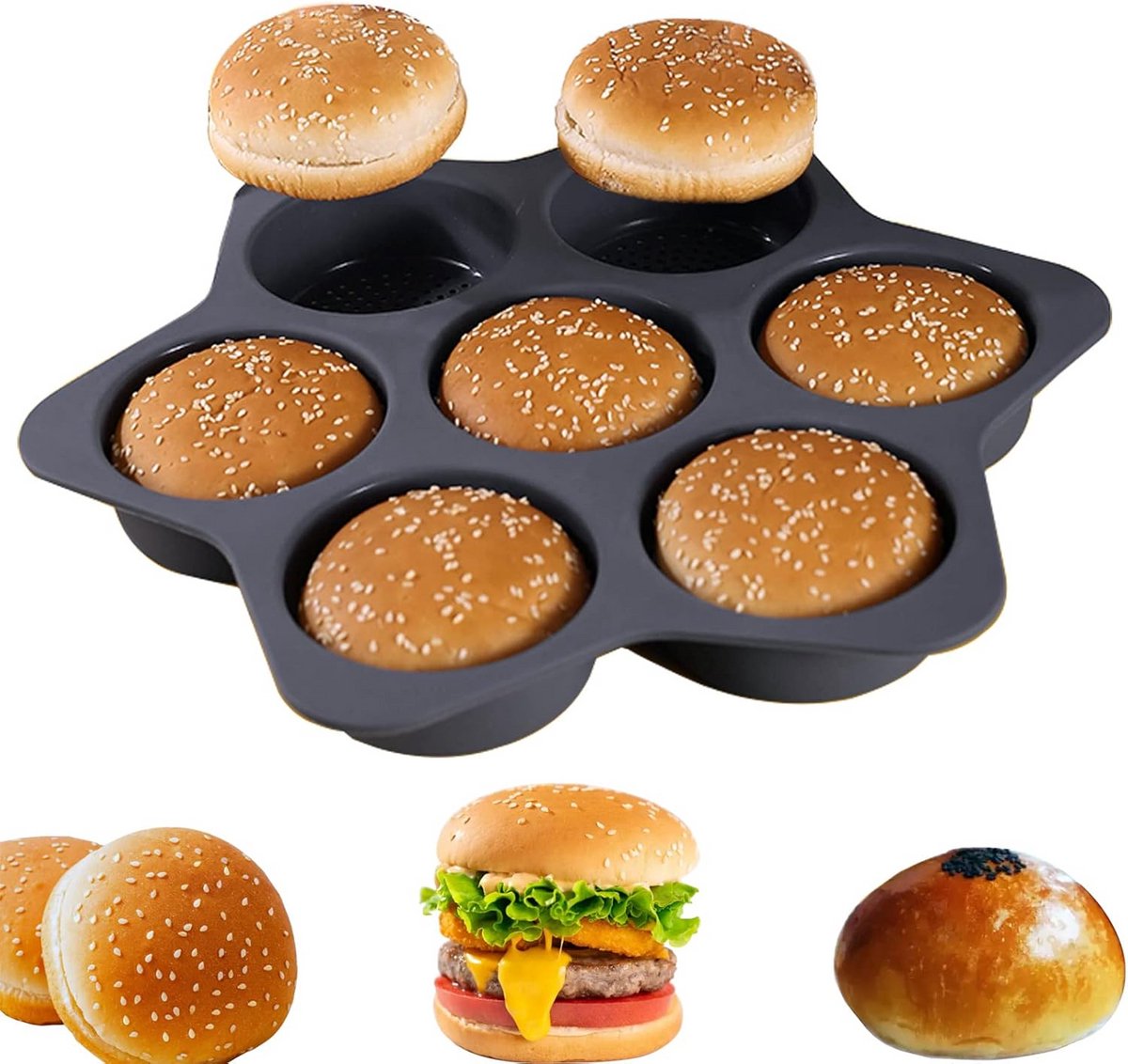Siliconen Broodvorm voor Hamburgers - 7 Holtes, Antiaanbak, Makkelijk Schoon te Maken