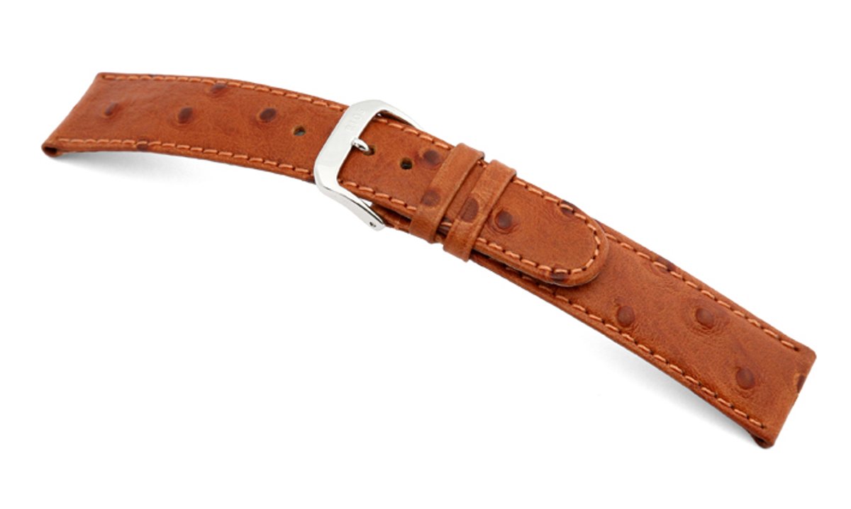 Lederband Dundee 18mm cognac met Struisvogelprint