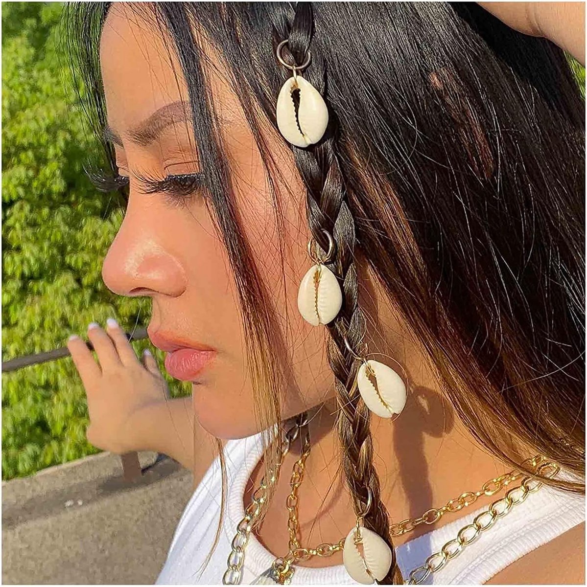 Boho Schelp Dreadlock Clips en Vlecht Ringen Set voor Vrouwen en Meisjes - Goud