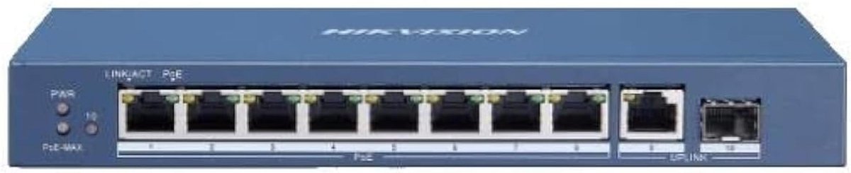 Switch 10 Poorten met 8 PoE en 1 SFP - Gigabit Hub
