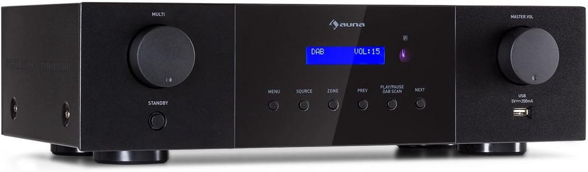 Hifi Stereo Versterker met DAB+ Radio, USB en Afstandsbediening - Zwart