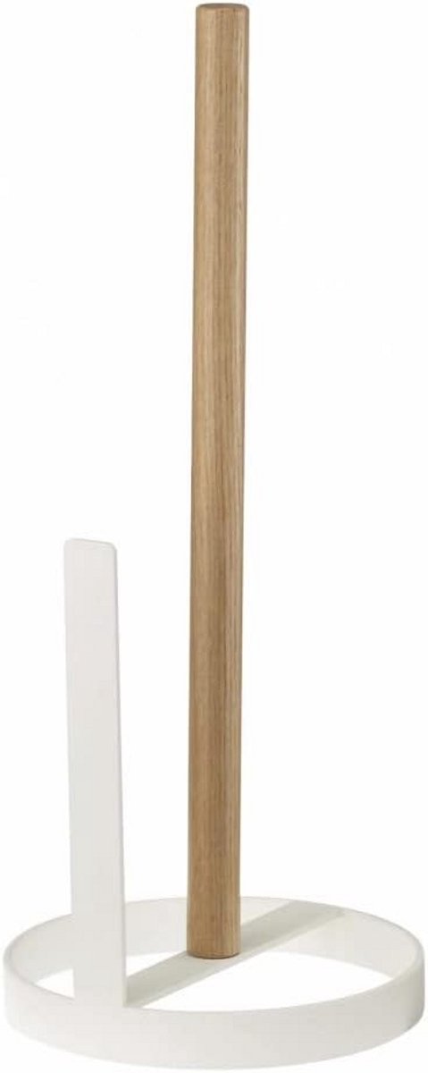 Ronde Keukenrolhouder Staand Wit met Hout voor Keuken en Kantoor
