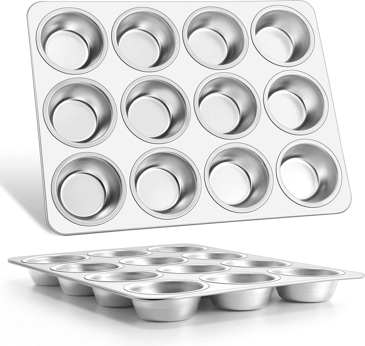 Muffin Bakvorm Set van 2 met 12 Cups - Roestvrij Staal