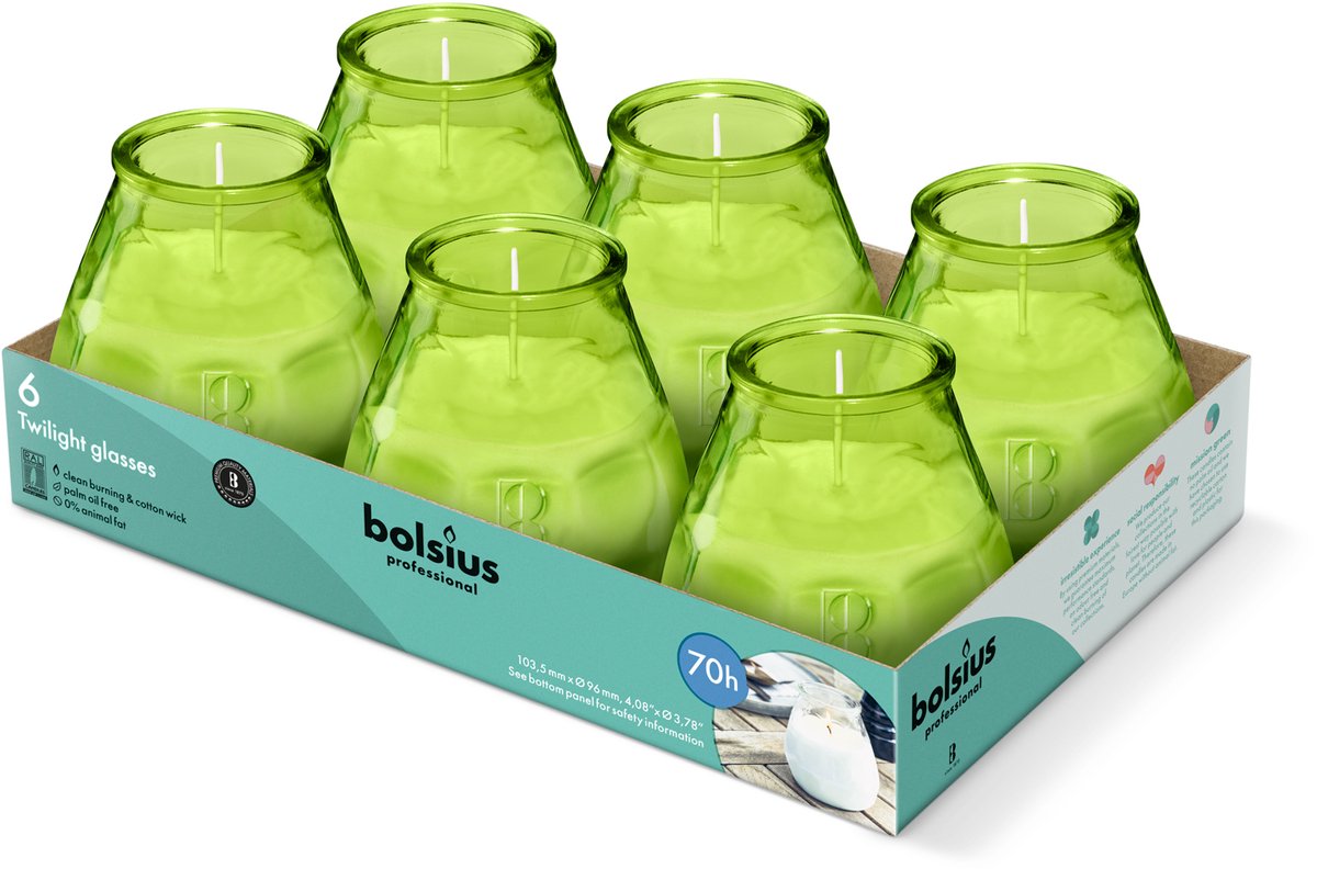 Bolsius Twilight - Kaars in glas - Patio - Lime - Tray 6 - 70 branduren Groen