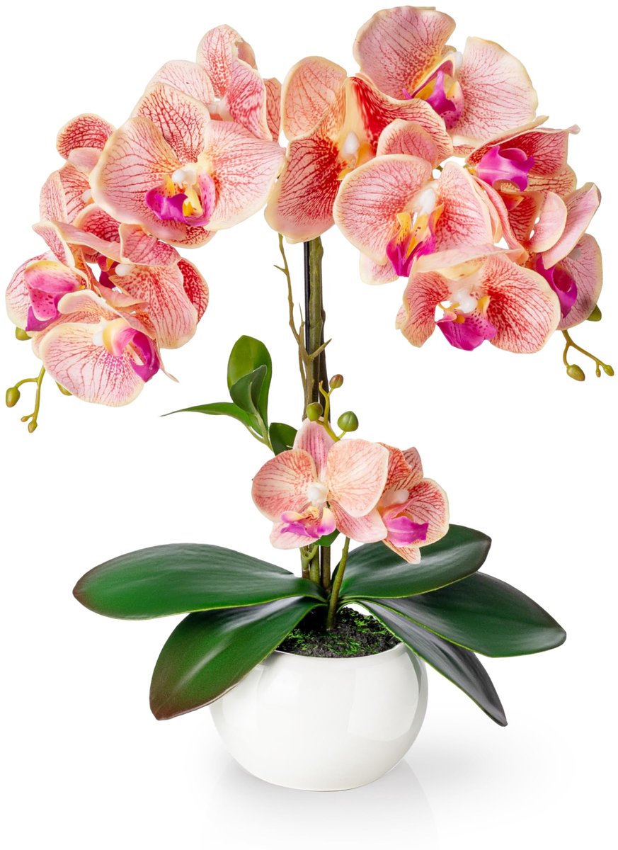Unyqoos Onderhoudsvriendelijke kunstorchidee in elegante keramische pot van 40 cm Roze