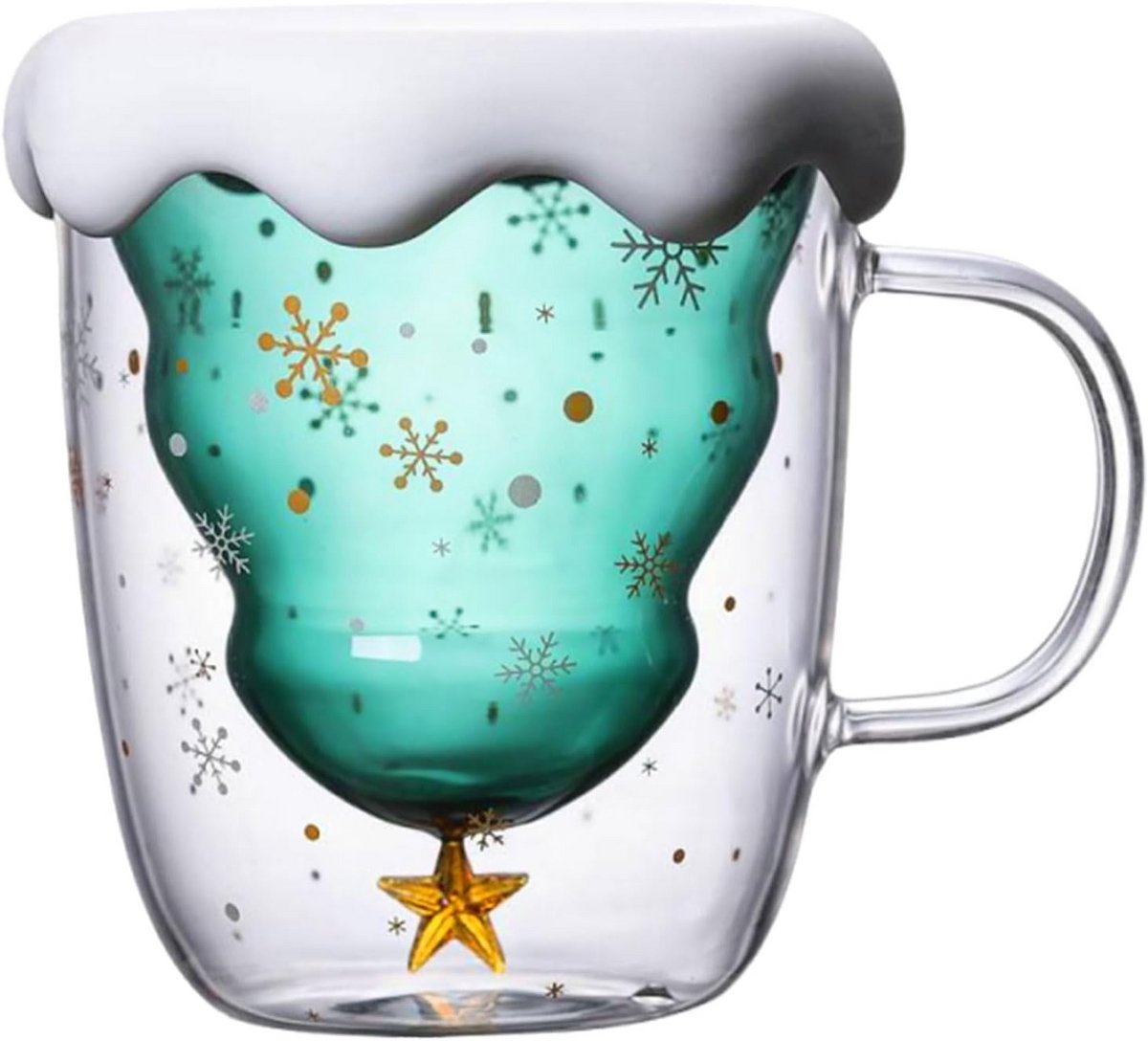 Keramische Dubbelwandige Beker met Kerstboomprint voor Koffie en Thee