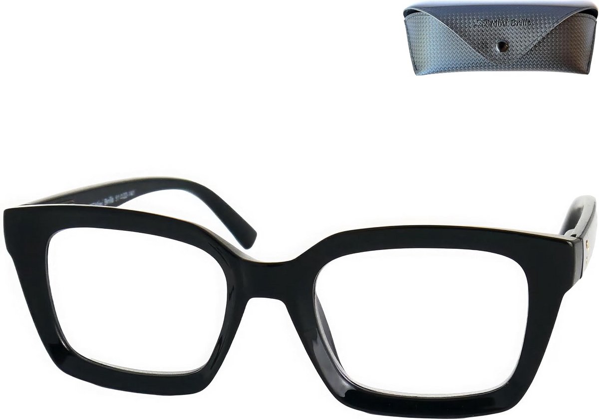 Dames leesbril dik frame vierkant grote glazen oversized kunststof inclusief etui