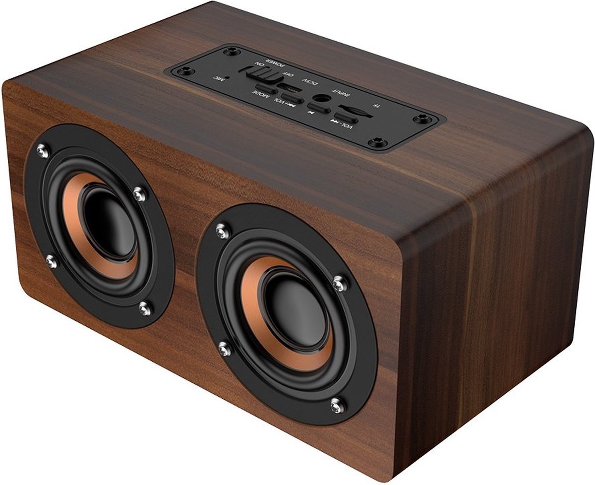 Stunq® Stijlvolle Draadloze Retro Houten Bluetooth Speaker met FM Radio en Klok