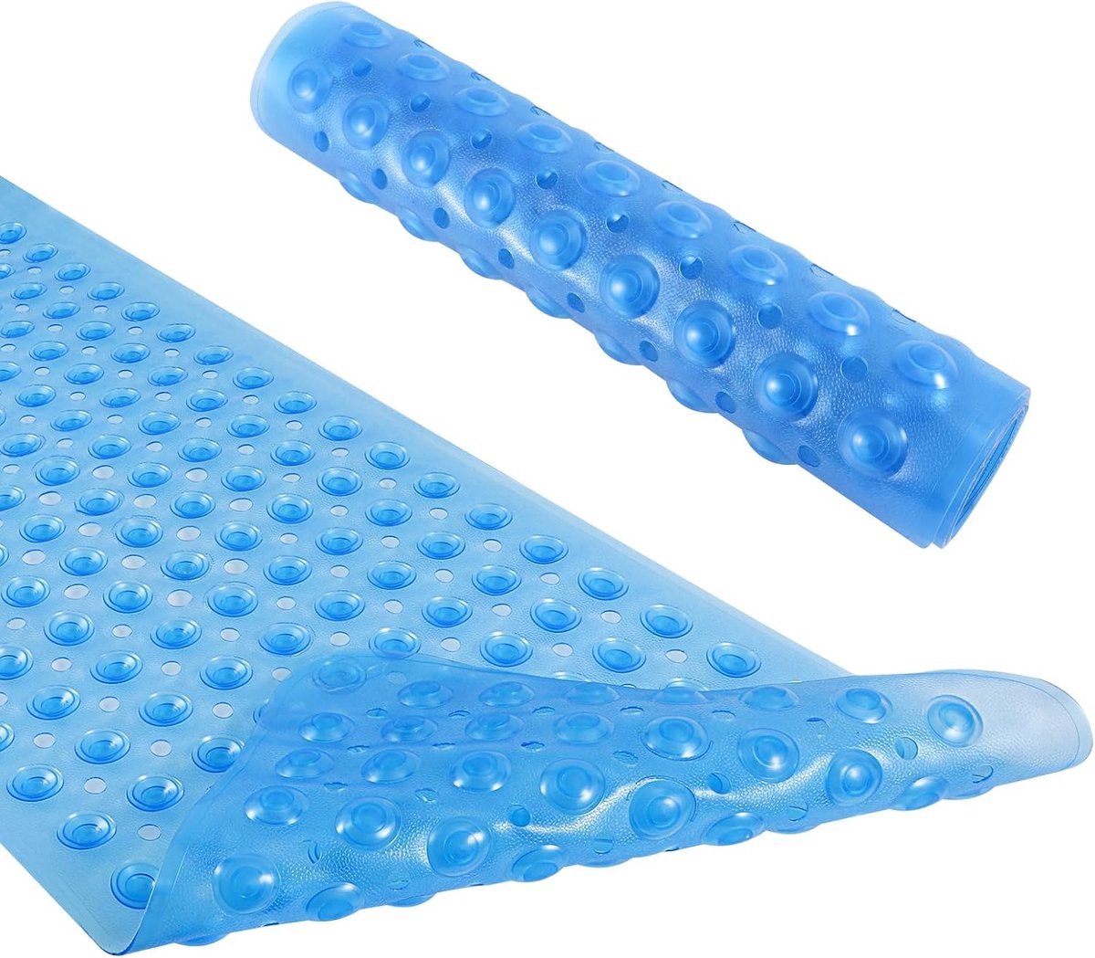 Stunq® Badmat antislip, 100x40 cm douchemat, badkuipinzet antislip, badmat antislipmat met zuignappen, extra lang, machinewasbaar, voor badkamer, transparant blauw