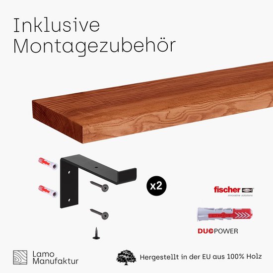 LAMO Manufaktur houten wandplank, Industrial wandplank, Natuurlijk/Zwart 160cm, LWG 01 A 002 160JS