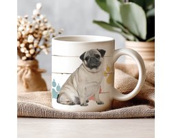 Mok - 330 ML - Hond - Mopshond - Koffiemok - Theemok - Thee of Koffie - Koffiebeker - Koffietas Geschenk Cadeau