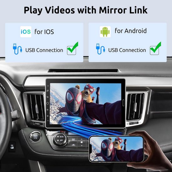Inefala 1 DIN autoradioscherm met draadloze CarPlay en Android