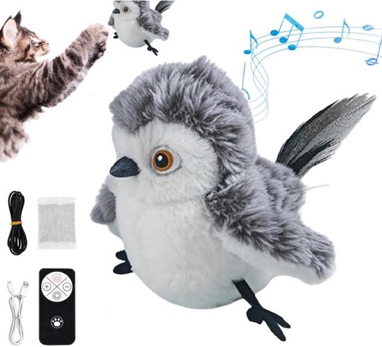 Oplaadbare Interactieve Vogel - Interactief Katten Speelgoed - Interactief Klapperende Vogel - Afstandsbediening Geactiveerd Piepend Kattenspeelgoed - USB Oplaadbaar - Wasbaar en Oplaadbaar