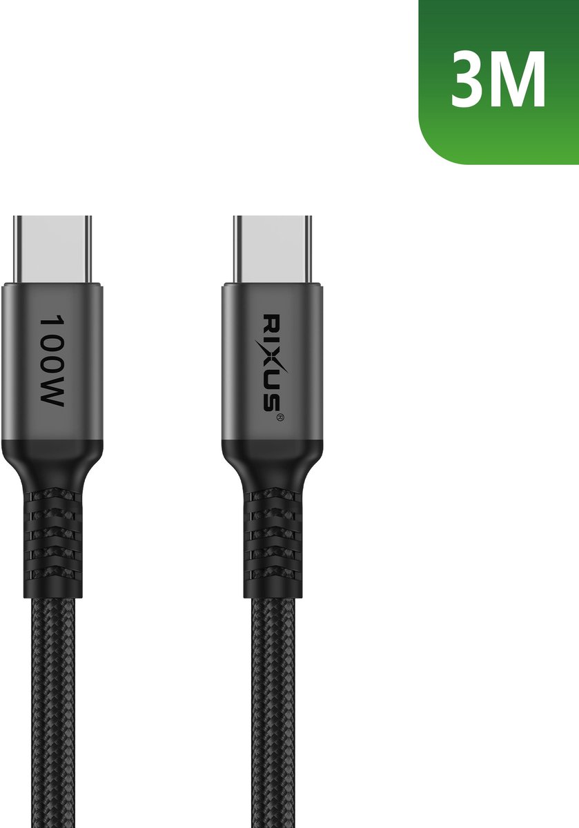 Rixus RXUC06 USB-C 2.0 To USB-C Cable 3m 100W Space Gray