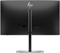 Achterkant van een zwarte monitor met het HP logo en diverse poorten.
