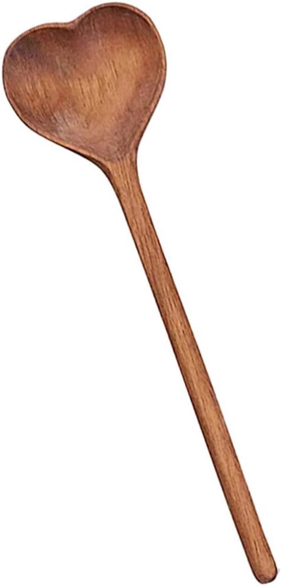 Daity Houten lepel van 28 cm - hartvormige baklepel - perfect voor bruidsdouches - huwelijkscadeaus - housewarmingsparty's en Valentijnsdag (bruin).