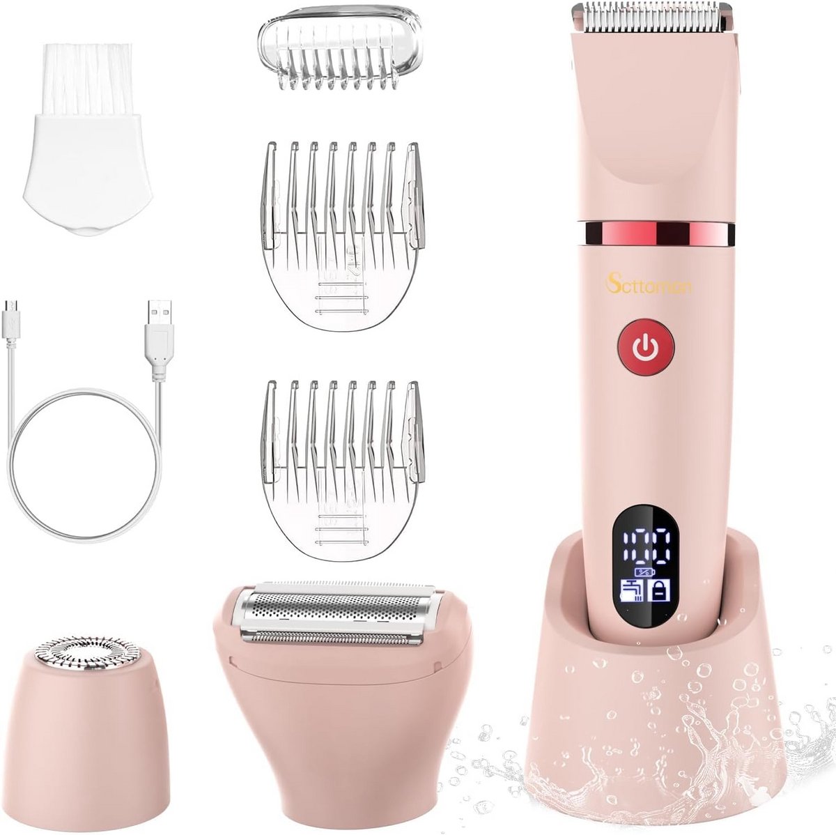 3-in-1 Ladyshave voor Vrouwen – Elektrisch Scheerapparaat – Bikinitrimmer - Gezichts- en Lichaamshaarverwijdering Met Opzetstukken – USB oplaadbare Ladyshaves met LCD Display