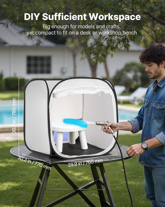 Draagbare spuitcabine, pop-up spuittent van 72 x 72 x 75 cm met gaasdeur, ideaal voor het schilderen van kasten, stoelen, modellen en tafels, met pop-upontwerp en verbeterde luchtstroom — afbeelding 3