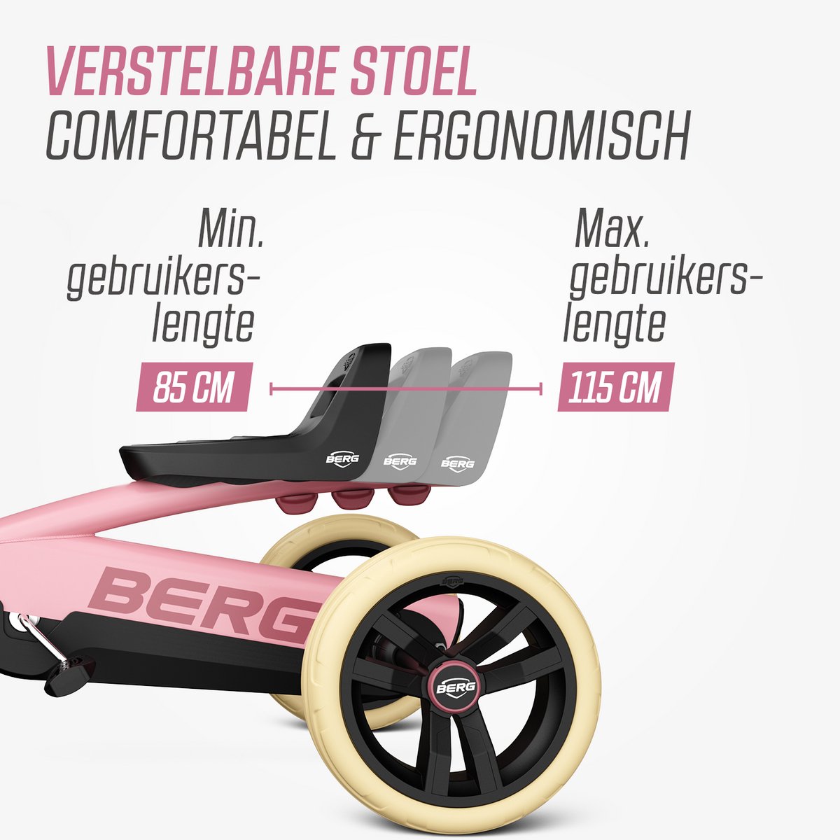 BERG Buzzy Pink Skelter - 2+ jaar - Verstelbare Stoel - Anti-lek EVA banden - Veilige en Stabiele Wegligging - Roze — afbeelding 7
