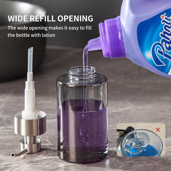 2 stuks glazen zeepdispenserfles met pomp, 14 oz navulbare vloeibare handpotdispenser voor badkamer, aanrecht, keuken, wasruimte (zwart